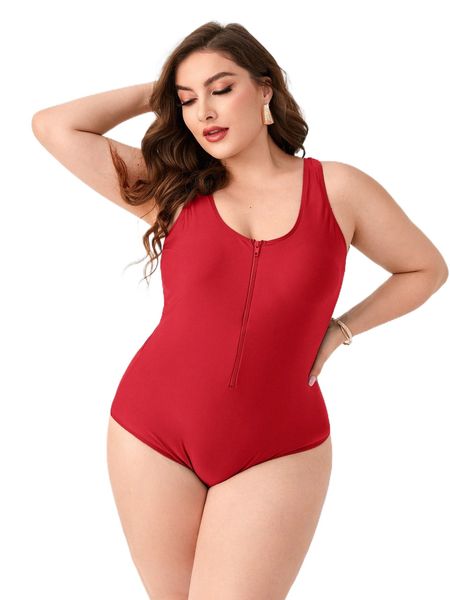 plus zip front one piece swimsuit m1gm#, White;black
plus zip front one piece swimsuit m1gm#, White;black