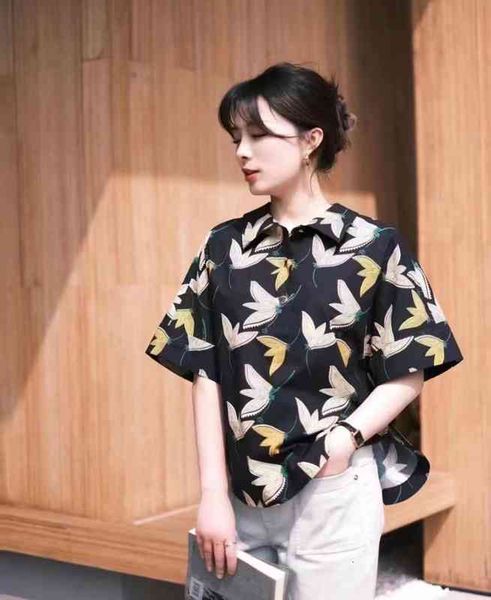 women's polos shirt summer cotton flower printing holiday style casual short sleeved, White
women's polos shirt summer cotton flower printing holiday style casual short sleeved, White