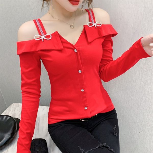 spring long sleeve women t-shirt fashion off the shoulder tshirts elegant slim diamond mujer camisetas 220321, White
spring long sleeve women t-shirt fashion off the shoulder tshirts elegant slim diamond mujer camisetas 220321, White