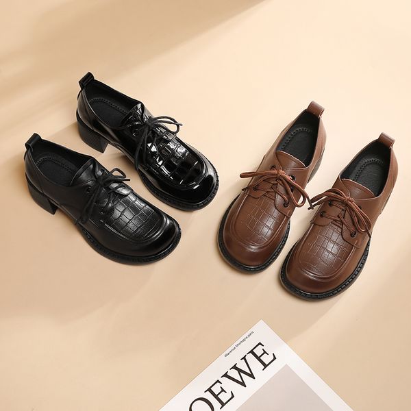 women shoes loafers genuine leather spring new lace-up mid heels shoes women british style large size women shoes, Black
women shoes loafers genuine leather spring new lace-up mid heels shoes women british style large size women shoes, Black