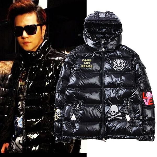 

winter new men's down parkas fashion casual duck down jacket taro patch men hooded thick park coats casual mens 245y, Black