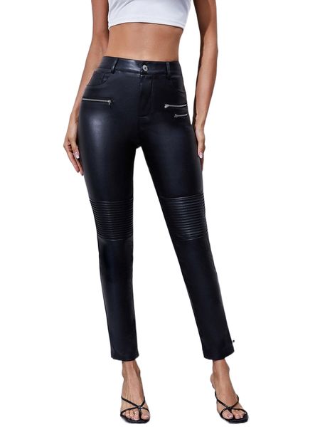 high waist zip detail patent skinny pants t4d4#, Black;white
high waist zip detail patent skinny pants t4d4#, Black;white