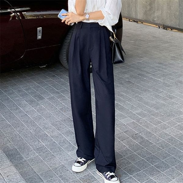 retro straight wide leg brown pants vintage female korean high waist casual long navy blue white beige trousers 220325, Black;white
retro straight wide leg brown pants vintage female korean high waist casual long navy blue white beige trousers 220325, Black;white