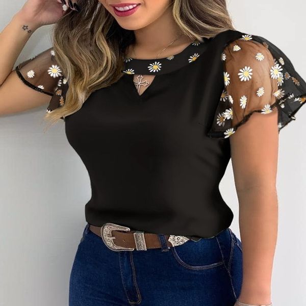 womens mesh ruffled sleeve tshirt summer fashion casual flower embroidery cutout sheer ladies slim round collar 220602, White
womens mesh ruffled sleeve tshirt summer fashion casual flower embroidery cutout sheer ladies slim round collar 220602, White