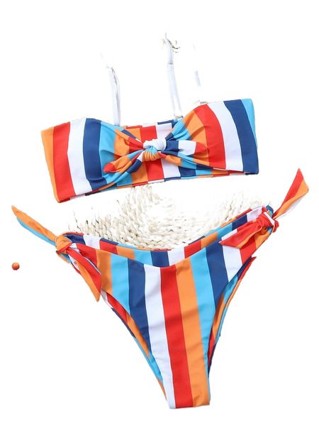 rainbow stripe knot bikini swimsuit 4911#, White;black
rainbow stripe knot bikini swimsuit 4911#, White;black