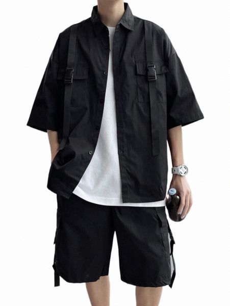 men buckled flap pocket drop shoulder shirt & drawstring shorts without tee i23i#, Gray
men buckled flap pocket drop shoulder shirt & drawstring shorts without tee i23i#, Gray