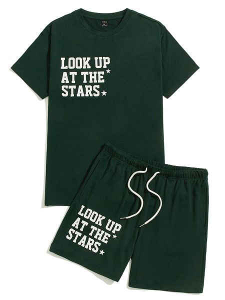 men slogan graphic tee & drawstring waist shorts a6bu#, Gray
men slogan graphic tee & drawstring waist shorts a6bu#, Gray