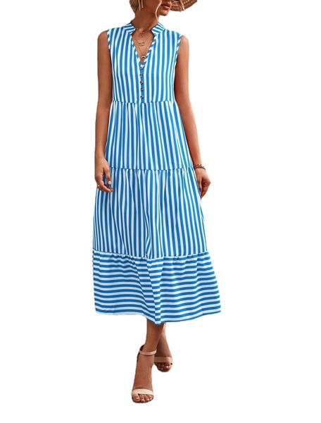 casual dresses summer women's fashion printing stripe v neck loose button type stitching ruffled sleeveless ladies 2022, Black;gray
casual dresses summer women's fashion printing stripe v neck loose button type stitching ruffled sleeveless ladies 2022, Black;gray