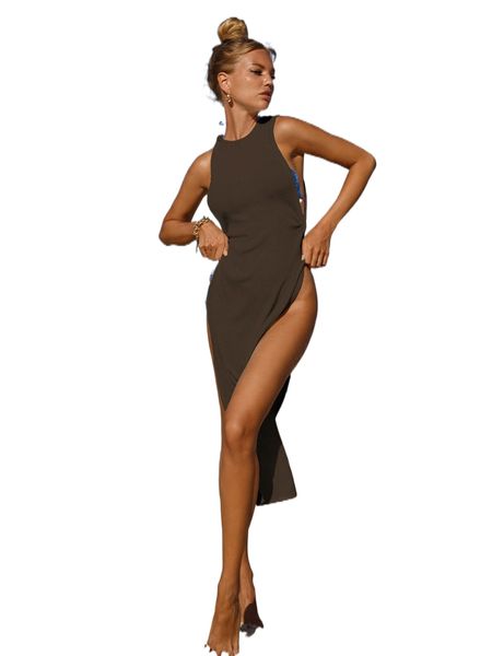 bikinx solid knot side cover up dress x6p1#, White;black
