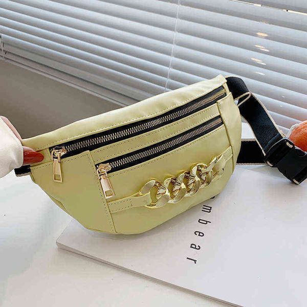 chain fanny pack women pu leather waist bag luxury crossbody chest fashion lady shoulder female belt s 220609