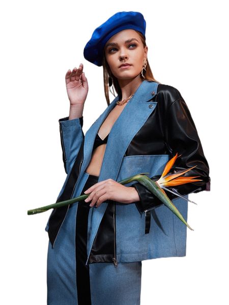 x t. alondra color block zip front drop shoulder jacket v7ch#, Black;brown
x t. alondra color block zip front drop shoulder jacket v7ch#, Black;brown