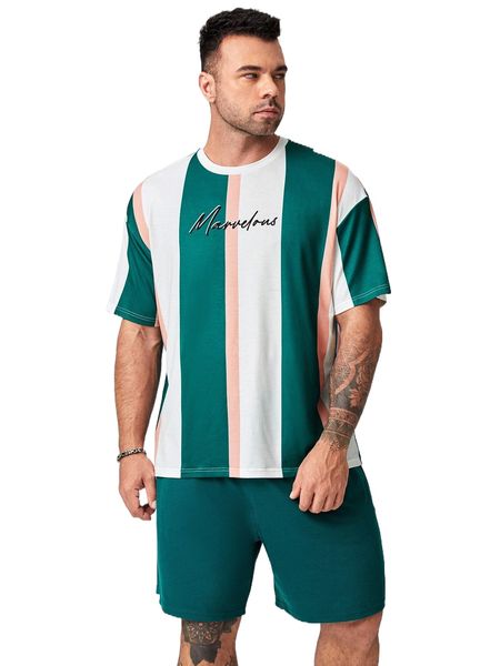 extended sizes men letter graphic colorblock tee & shorts m99l#, Gray
extended sizes men letter graphic colorblock tee & shorts m99l#, Gray