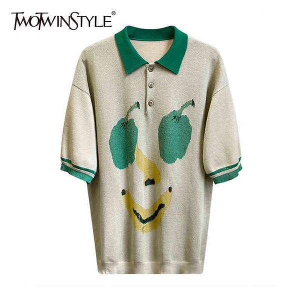 print fruit casual t shirt for women lapel short sleeve hit color knitted female fashion clothing summer 210423, White
print fruit casual t shirt for women lapel short sleeve hit color knitted female fashion clothing summer 210423, White