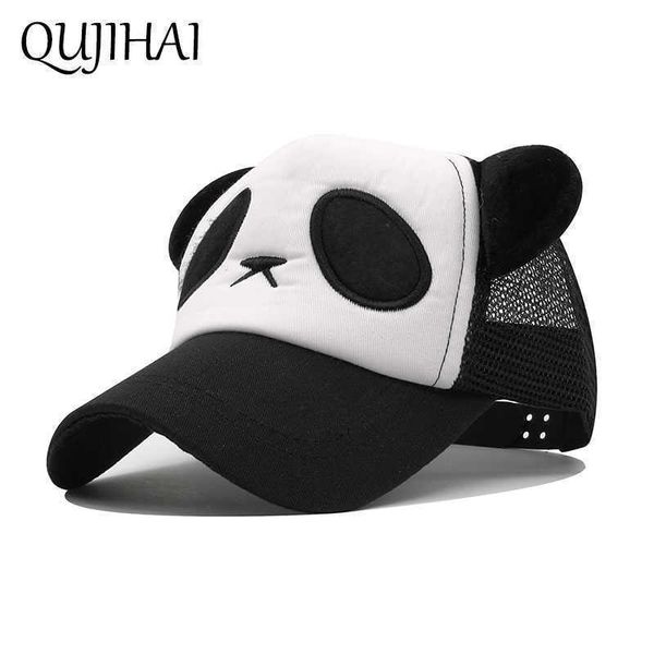 hat qujiahi children's panda mesh cap outdoor sun hat shade baseball cap boy girl size 45-55 cm snapback, Blue;gray