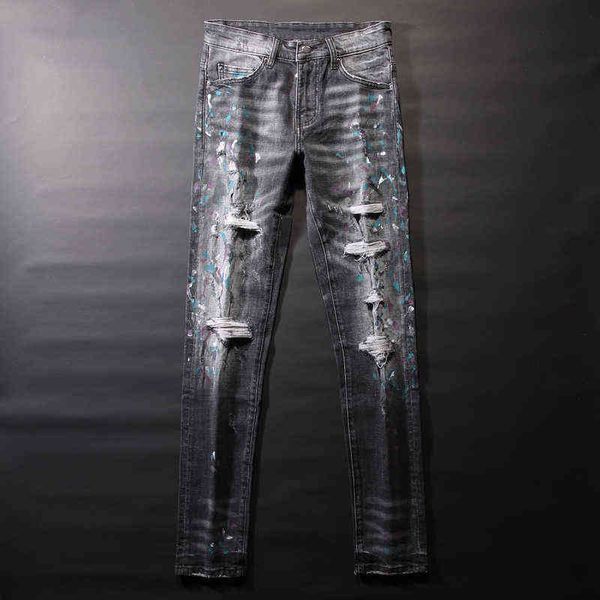 retro gray slim fit painted destroyed ripped jeans men hip hop pants streetwear denim punk trousers fashion designer men jeans l220704, Black
retro gray slim fit painted destroyed ripped jeans men hip hop pants streetwear denim punk trousers fashion designer men jeans l220704, Black