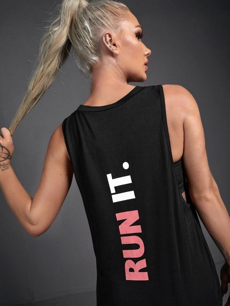 slogan graphic sports tank q1sz#, Gray