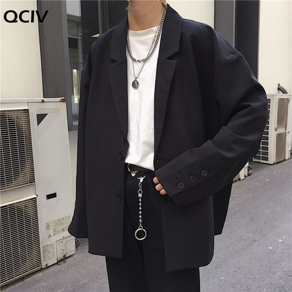 men solid black blazers autumn single breasted korean chic casual oversize mens outwear pockets ins simple loose chic 220409, White;black
men solid black blazers autumn single breasted korean chic casual oversize mens outwear pockets ins simple loose chic 220409, White;black