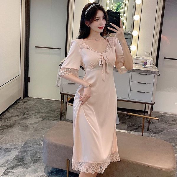 women's sleepwear nightdress women satin nightgown with lace soft sleep dress home dressing gown loose lingerie, Black;red
women's sleepwear nightdress women satin nightgown with lace soft sleep dress home dressing gown loose lingerie, Black;red