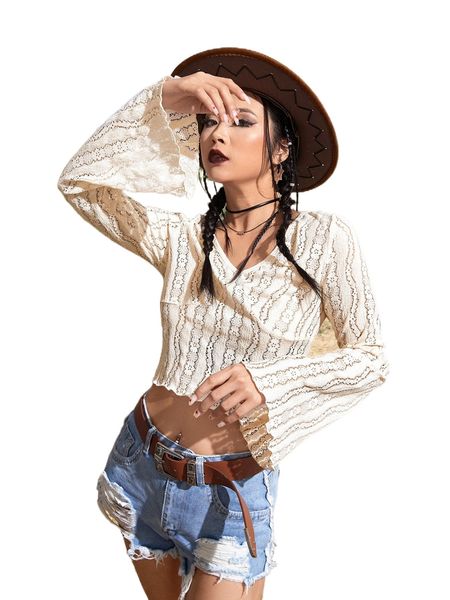 romwe gothic grunge solid hollow out crop d5gl#, White