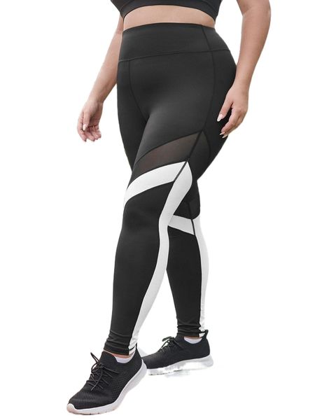 plus colorblock contrast mesh sports leggings y7xl#, Black
plus colorblock contrast mesh sports leggings y7xl#, Black