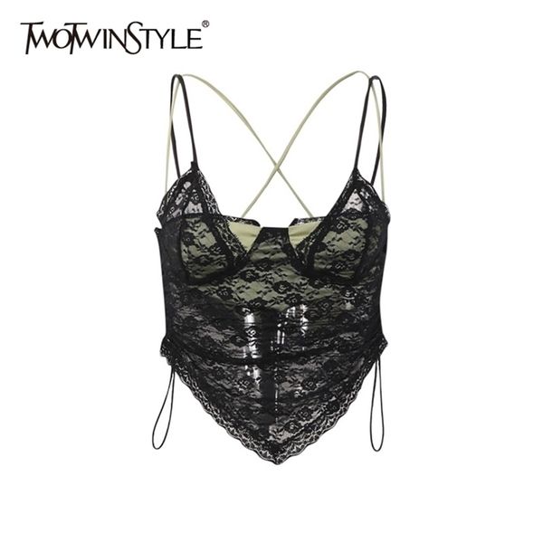 twotwinstyle patchwork lace short vest for women square collar sleeveless fake two vests female fashion clothing style 210401, White
twotwinstyle patchwork lace short vest for women square collar sleeveless fake two vests female fashion clothing style 210401, White