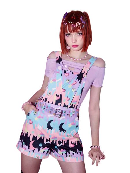 romwe anime cartoon graphic overall romper without belt t5ti#, Black;white