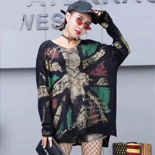 punk rock autumn fashion v neck hole hollow out full sleeve puls size sweater womens streetwear outwear 201201, White;black
punk rock autumn fashion v neck hole hollow out full sleeve puls size sweater womens streetwear outwear 201201, White;black