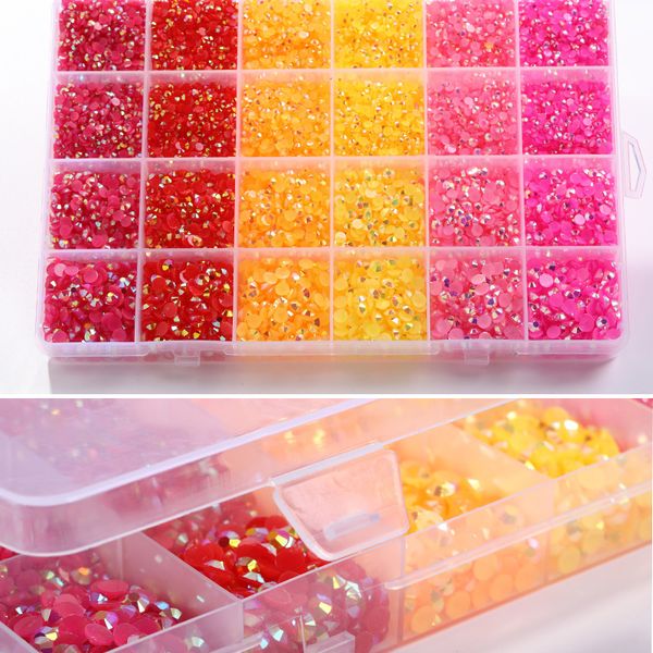 

yantuo new product 24 grid jelly resin rhinestone nail box display for nails, Black
