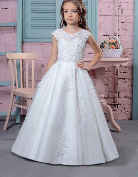 jewel neck lace flower girl dresses for wedding appliqueus beaded sweep train satin kids first communion dress baptism pageant gowns, White;blue
jewel neck lace flower girl dresses for wedding appliqueus beaded sweep train satin kids first communion dress baptism pageant gowns, White;blue