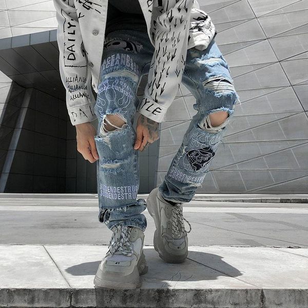 men's jeans fashion mens with letter embroidery hip hop destroyed ripped slim biker jean pants jogger men skinny pantsmen's, Blue
men's jeans fashion mens with letter embroidery hip hop destroyed ripped slim biker jean pants jogger men skinny pantsmen's, Blue