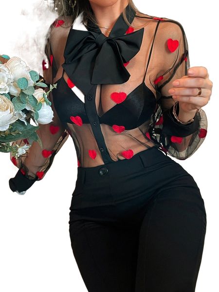 heart embroidered tie neck bishop sleeve mesh blouse without bra 10wf#, White
heart embroidered tie neck bishop sleeve mesh blouse without bra 10wf#, White
