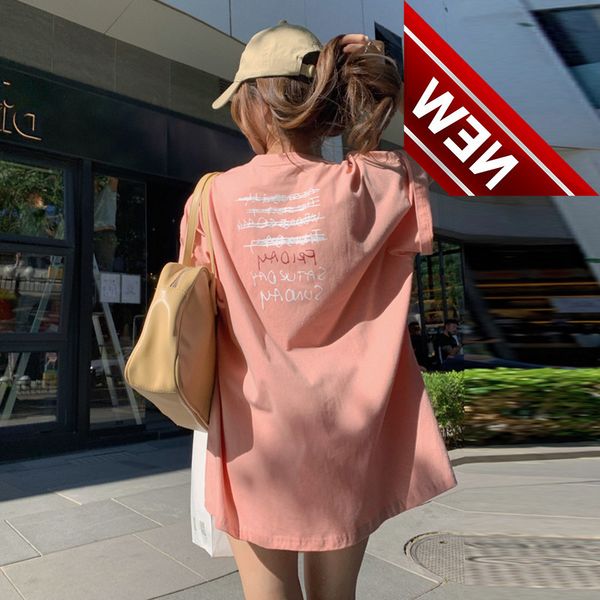 pink short sleeve t-shirt women's design sense minority summer ch hong kong style loose oversize undershirt missing top, White;black
pink short sleeve t-shirt women's design sense minority summer ch hong kong style loose oversize undershirt missing top, White;black