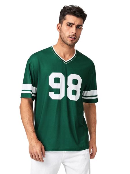 men number print contrast trim tee o1oj#, White;black 
men number print contrast trim tee o1oj#, White;black