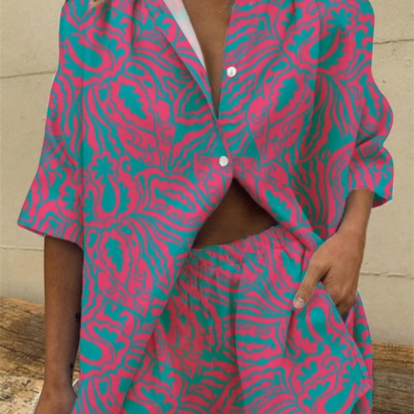 women fashion print two piece set summer loose turn down collar shirt shorts suit ladies casual office 2 piece outfit 220527, White
women fashion print two piece set summer loose turn down collar shirt shorts suit ladies casual office 2 piece outfit 220527, White