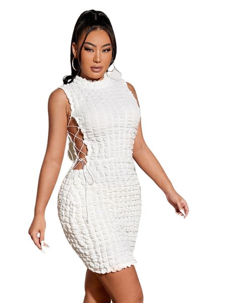 sxy lace up stand collar textured dress 87mc#, Black;gray
sxy lace up stand collar textured dress 87mc#, Black;gray