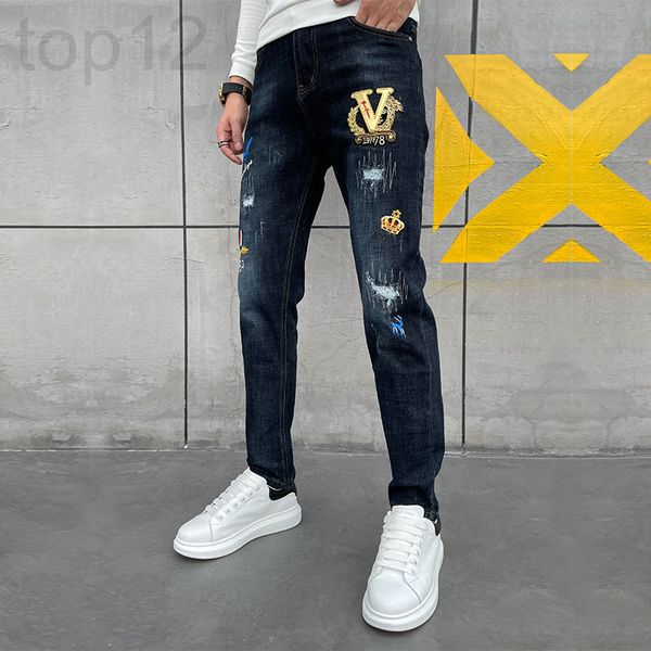 men's jeans designer men's spring and summer new style personalized hole fashion brand embroidery slim fit elastic leggings sc28, Blue
men's jeans designer men's spring and summer new style personalized hole fashion brand embroidery slim fit elastic leggings sc28, Blue