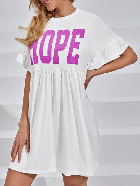 letter graphic flounce sleeve smock dress y2at#, Black;gray