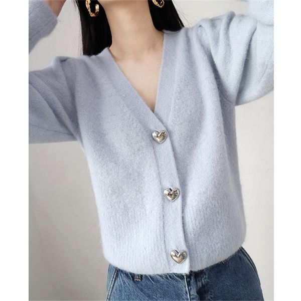 autumn women knitted cardigan v-neck long-sleeved jacket female heart shape buttons female sweet mohair outwear 201222, White;black
autumn women knitted cardigan v-neck long-sleeved jacket female heart shape buttons female sweet mohair outwear 201222, White;black