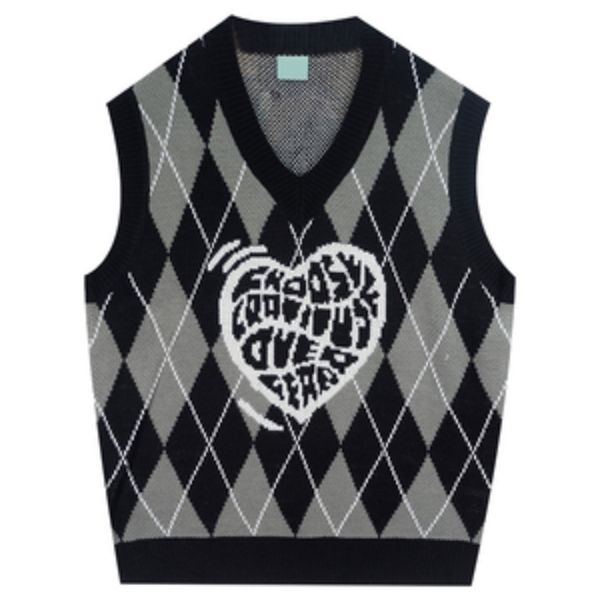 women's vests deeptown black gothic sweater vest women heart print argyle knittw 220823, Black;white
women's vests deeptown black gothic sweater vest women heart print argyle knittw 220823, Black;white