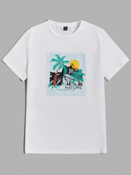 men letter & tropical print tee k5mr#, White;black
men letter & tropical print tee k5mr#, White;black