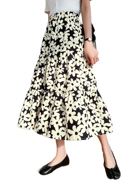 dazy high waist allover floral print ruffle hem skirt g7tx#, Black
dazy high waist allover floral print ruffle hem skirt g7tx#, Black