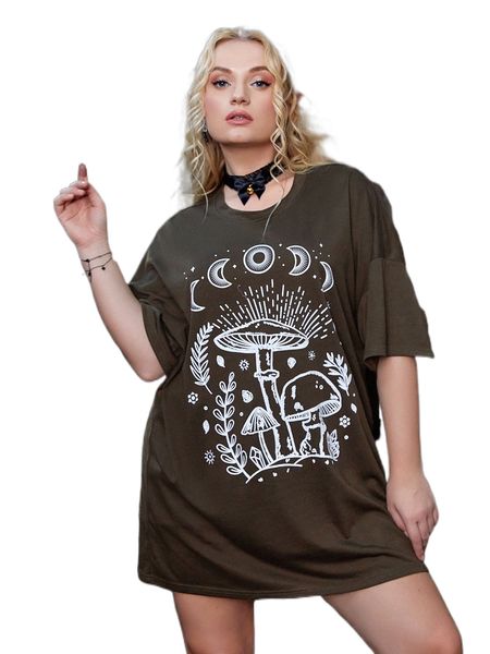 plus mushroom & moon print drop shoulder tee a1f3#, Black
plus mushroom & moon print drop shoulder tee a1f3#, Black
