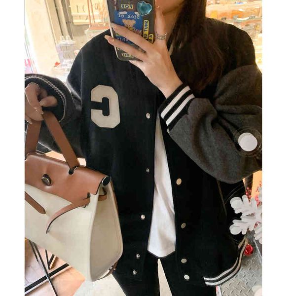 women's jackets spring wool contrast stitching thickened big c baseball uniform embroidered letters versatile mtc7, Black;brown
women's jackets spring wool contrast stitching thickened big c baseball uniform embroidered letters versatile mtc7, Black;brown