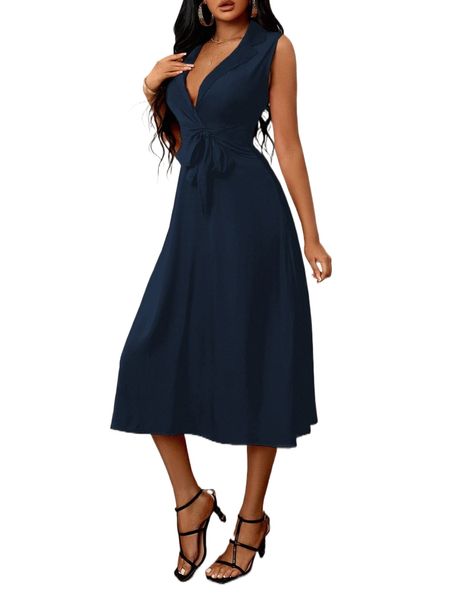 sxy tie front lapel neck dress k5h0#, Black;gray