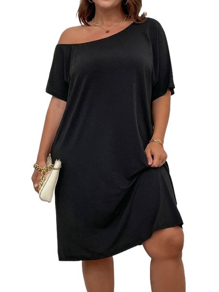 plus asymmetrical neck tee dress x5dl#, Black
plus asymmetrical neck tee dress x5dl#, Black