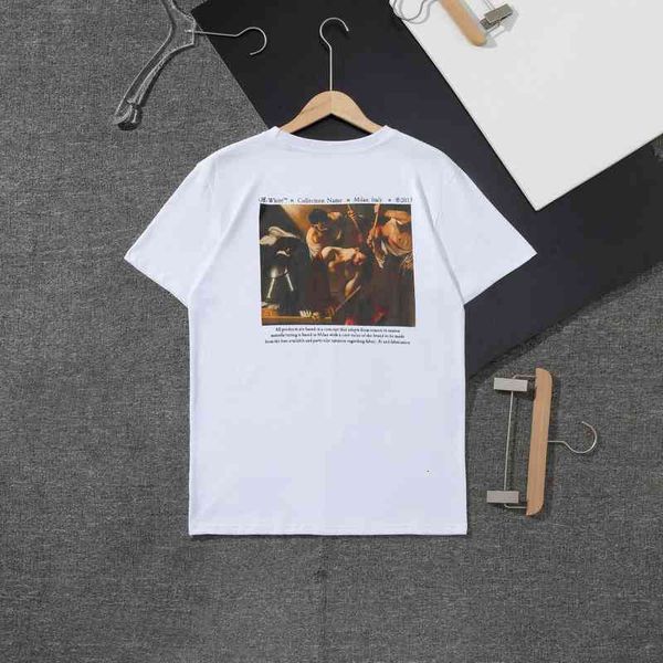 men's t-shirts spring and summer ow oil painting series round neck pullover short sleeve for men women, White;black 
men's t-shirts spring and summer ow oil painting series round neck pullover short sleeve for men women, White;black