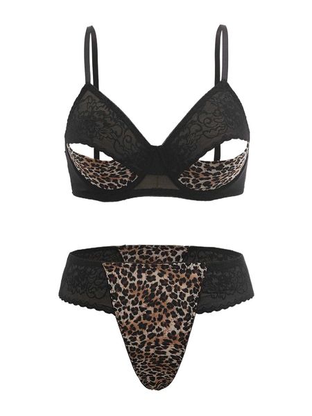 plus leopard print contrast lace cut out underwire lingerie set h0ee#, Black;white
plus leopard print contrast lace cut out underwire lingerie set h0ee#, Black;white