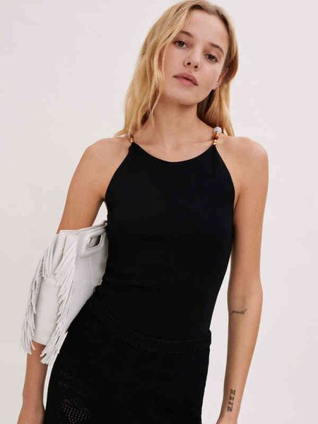women's t-shirt maj summer women beaded shoulder black ribbed knitted french pairs fashion k7yf, White
women's t-shirt maj summer women beaded shoulder black ribbed knitted french pairs fashion k7yf, White