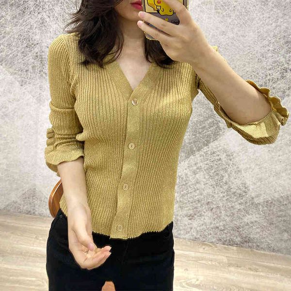 women's knits & tees s family's spring and summer 20 metal buckle petal cuffed sweater women's v-neck slim fit thin pullover, White
women's knits & tees s family's spring and summer 20 metal buckle petal cuffed sweater women's v-neck slim fit thin pullover, White