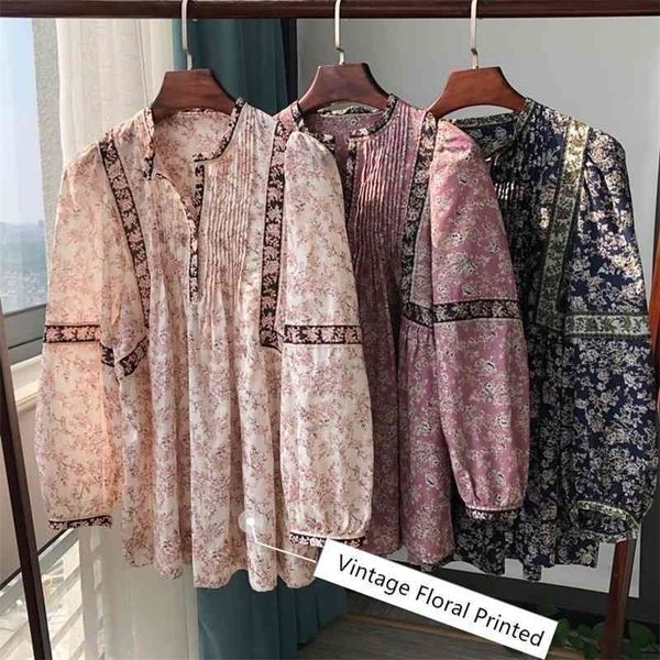 100% cotton women floral printed blouse pleated long lantern sleeve vintage v-neck three colors loose shirt 210326, White
100% cotton women floral printed blouse pleated long lantern sleeve vintage v-neck three colors loose shirt 210326, White